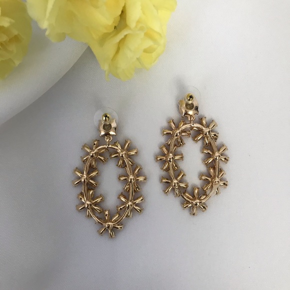 Flower Gold-Tone Drop Earrings - Picture 7 of 14